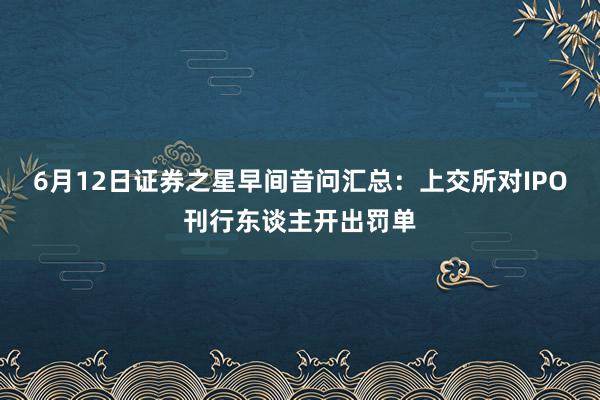 6月12日证券之星早间音问汇总：上交所对IPO刊行东谈主开出罚单