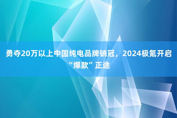 勇夺20万以上中国纯电品牌销冠，2024极氪开启“爆款”正途