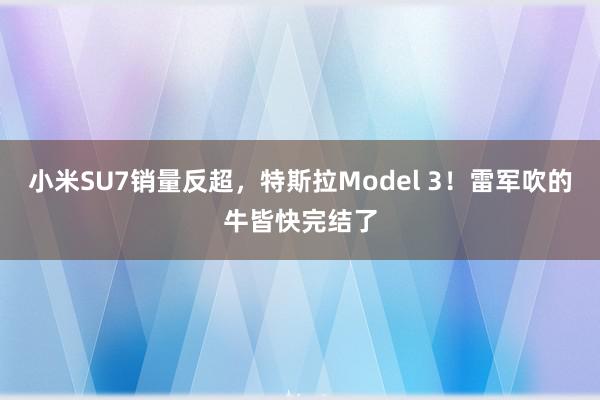 小米SU7销量反超，特斯拉Model 3！雷军吹的牛皆快完结了