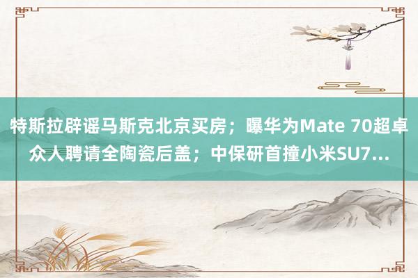 特斯拉辟谣马斯克北京买房；曝华为Mate 70超卓众人聘请全陶瓷后盖；中保研首撞小米SU7...