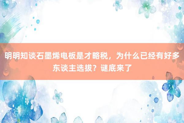 明明知谈石墨烯电板是才略税，为什么已经有好多东谈主选拔？谜底来了