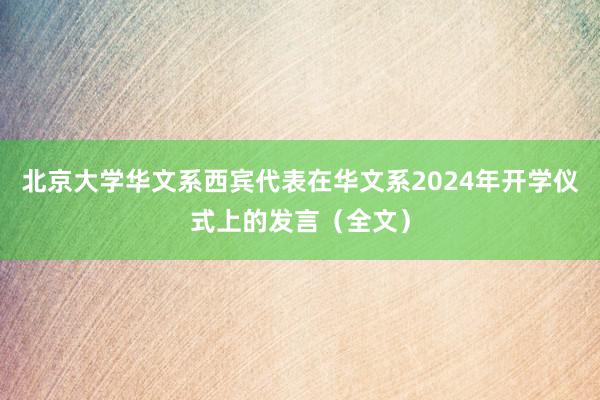 北京大学华文系西宾代表在华文系2024年开学仪式上的发言（全文）